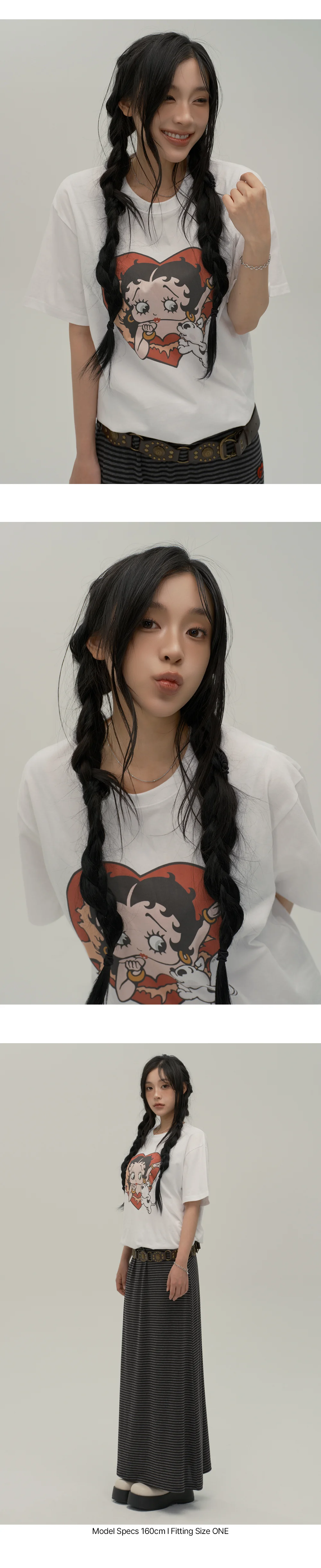 베티붑 하트 버스트 오버핏 반팔 티셔츠_화이트