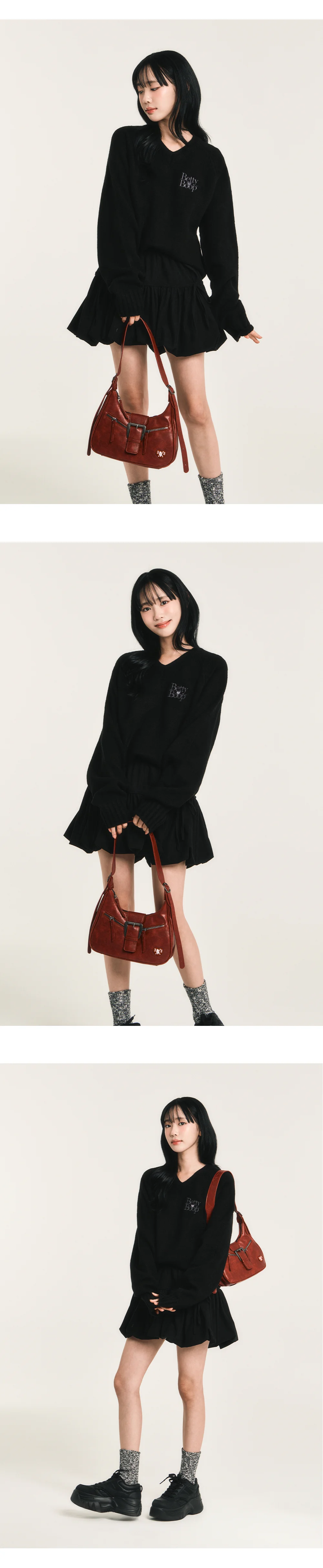 베티붑 버클 포켓 크로스 숄더백_버건디