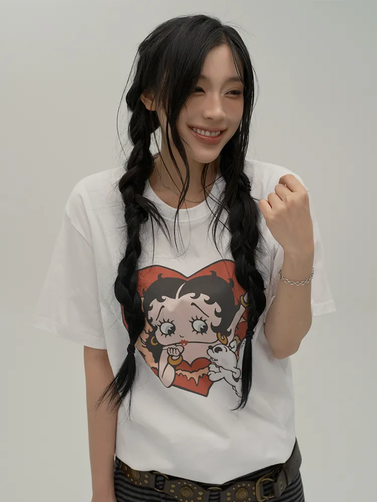 [3차 리오더] 베티붑 하트 버스트 오버핏 반팔티_화이트